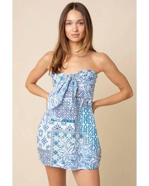 Olivaceous Lana Strapless Tie Front Mini Dress - Blue