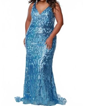Sydney's Closet Sequin V-Neck Gown - Blue