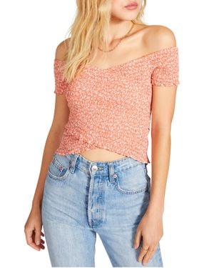 Steve Madden Smocked Off-The-Shoulder Crop Top - Blue