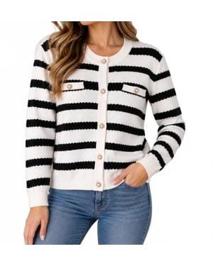 Minnie Rose Striped Crew Neck Cardigan - Black