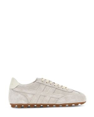 Hogan Low-Profile Suede Calfskin Sneakers With Contrasting Rubber Sole - White
