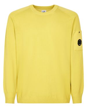 C.P. Company Cotton Crepe Crewneck Sweater With Distinctive Lens Detail - Yellow