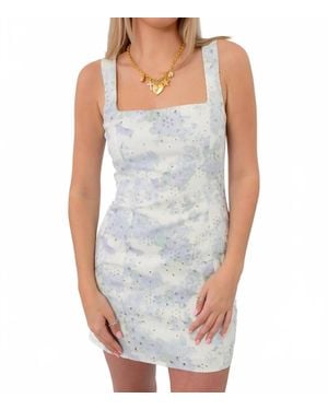 Storia Hydrangea Haze Floral Eyelet Mini Dress - Blue