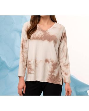 French Kyss Tie Dye V Neck Top - Natural