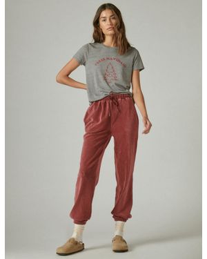Lucky Brand Slouchy Ribbed Velour Jogger - Red
