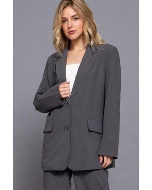 Fashnzfab Long Slv Front Button Closure Blazer - Gray