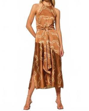 MISA Los Angles Lisa Halter Neck Midi Dress - Brown