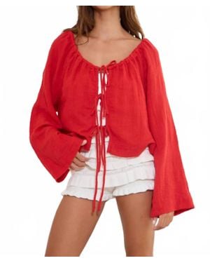 Bucketlist Reyna Tie Front Solid Textured Blouse