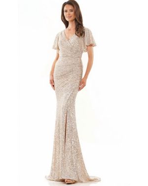 Colors Dress Sequin Fit And Flare V-Neck Gown - White