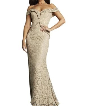 Jovani Embellished Lace Off Shoulder Sheath Dress - Natural
