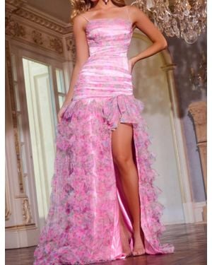 Jovani Floral Sleeveless Ruffle Prom Dress - Pink