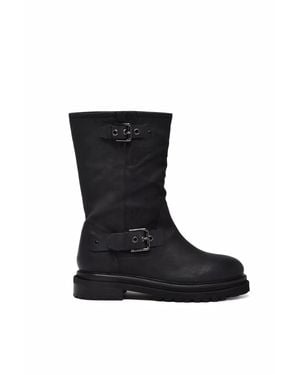 Janet & Janet Leather Buckle Boots - Black