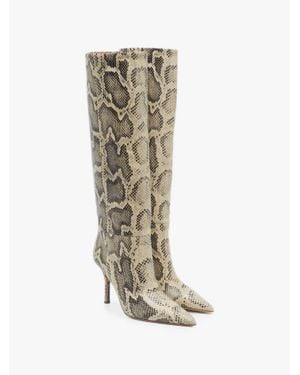Paris Texas Pre-Loved Croc-Embossed Knee-High Heeled Boots - White