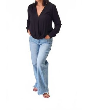Bobi Pleated Surplice Cross Over Blouse - Blue