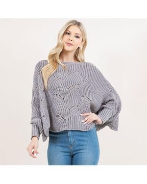 TRUEDAMES Openwork Loose Knit Batwing Sweater - Gray