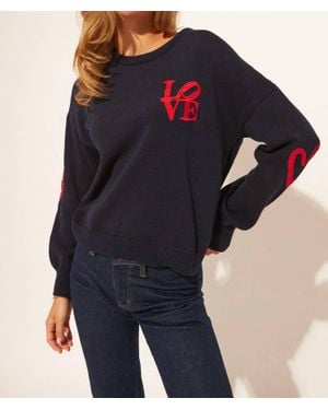John + Jenn Embroidered Love Crewneck Sweater - Blue