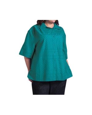On The Plus Side Cotton Short Sleeve Peony Shirt - Blue