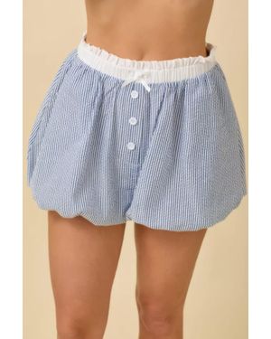 TRUEDAMES Seersucker Stripe Bubble Hem Boxer Shorts - Blue