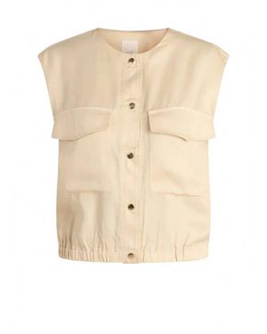 YEST Monika Short Sleeved Button Up Top - Natural