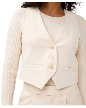 EsQualo Short City Button Up Gilet Sleeveless Vest - Natural