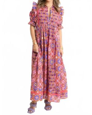 Karlie Isla Kaleidoscope Puff Sleeve Maxi Dress - Red