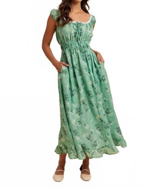 In-Loom Floral Ruched Maxi Dress - Green