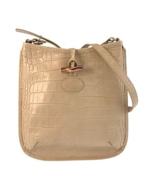 Longchamp Embossed Leather Shoulder Bag - Natural