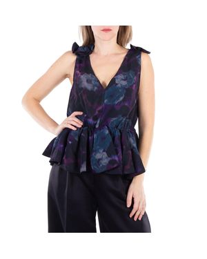 ROTATE BIRGER CHRISTENSEN Chiffon Ruffle Top - Blue