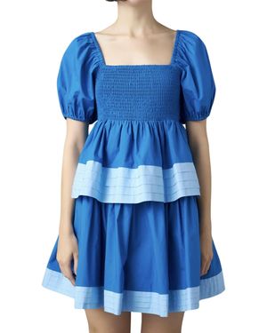 English Factory Colorblock Smocked Tiered Mini Dress - Blue