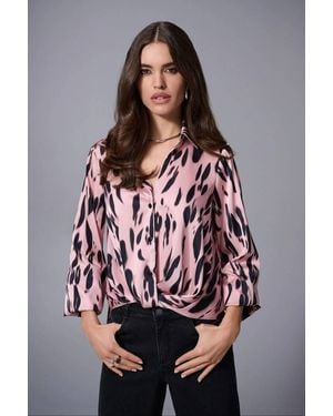 Joseph Ribkoff Animal Print Half Tuck Satin Top - Multicolor