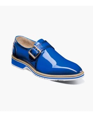 Stacy Adams Bartram Plain Toe Monk Strap Shoes - Blue