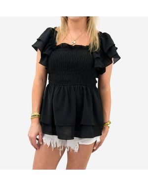 Bibi Layered Ruffle Sleeve Smocked Top - Black