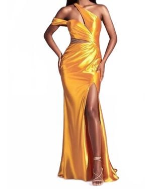 Cinderella Divine Asymmetrical Satin Slit Gown - Orange