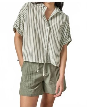 Lilla P Striped Oversized Button Down Dolman Top - Green