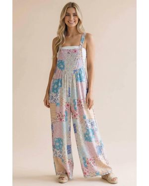 Haptics Floral Patchwork Wide Leg Bib Jumpsuit - Pink