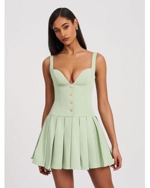 Miss Circle Tala Pistachio Sleeveless Pleated Preppy Mini Dress - Green