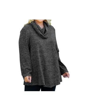 On The Plus Side Brushed Hacci Cowl Long Sleeve Tunic - Black