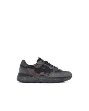 Premiata Low-Top Leather Sneakers With Suede Inserts And Reflective Details - Black