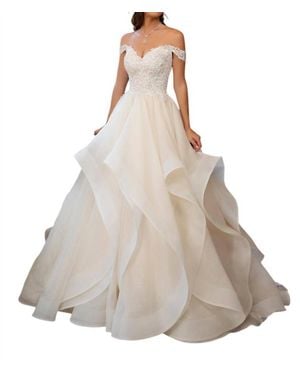 Kitty Chen Couture Leandra Off The Shoulder Ballgown - Gray