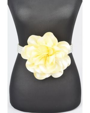 Fashnzfab Oversized Flower Pearl Elastic Belt - Gray