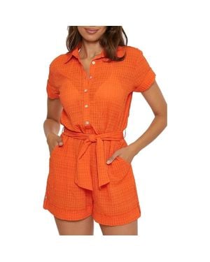 Becca Cabana Cover Up Romper Carrot Textured One Piece Gbo912 - Orange