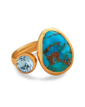 Liv Oliver 18k Plated Blue Topaz & Turquoise Ring