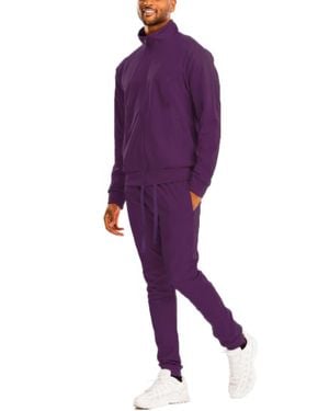 TRUEDAMES Full Zip Up Solid Track Jacket Set - Purple