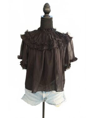 Trend:Notes Short Sleeve Sheer Blouse - Black