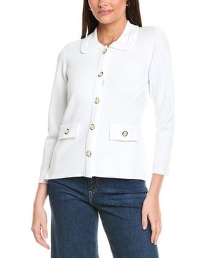 St. John Solid Stretch Knit Collared Jacket - White