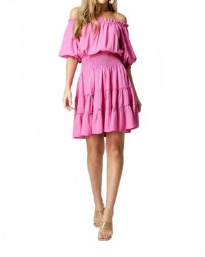 J joy Off Shoulder Tier Dress - Pink