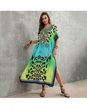 TRUEDAMES Tie-Strap Beach Cover-Up Dress ¨C Vacation Kimono Robe Maxi - Green