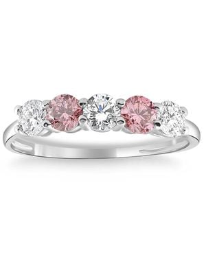 Pompeii3 1 Ct Diamond Five Stone Anniversary Wedding Ring 14K Lab Grown - Pink