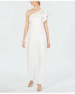 Adrianna Papell Ruffle Detail One Shoulder Jumpsuit - White