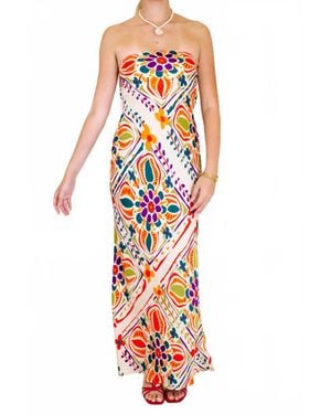 Lavender Brown Talia Floral Strapless Maxi Dress - Orange